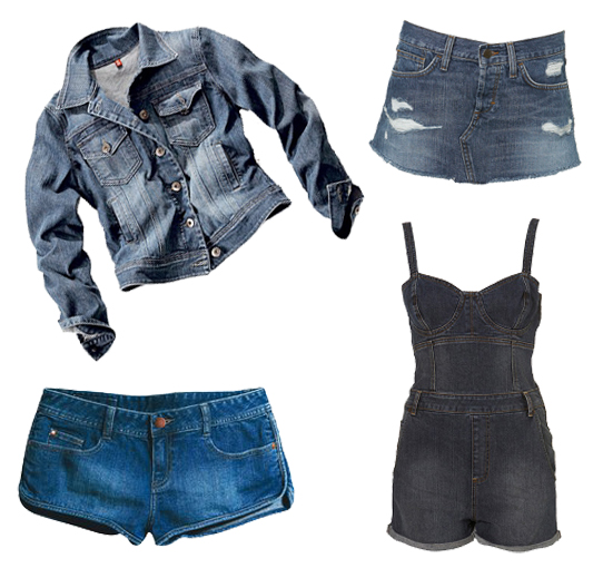 De gauche à droite: blouson La Redoute, minishort H&M, minijupe et combishort Topshop